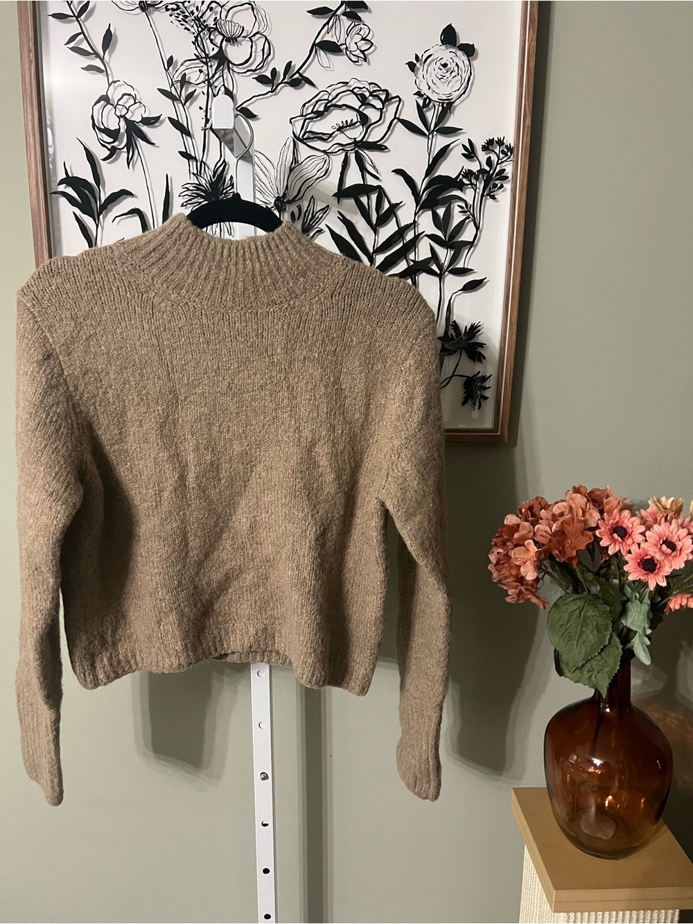 For The Republic Oatmeal Colored Cropped Mock Neck Sweater Wool Knit Size Medium